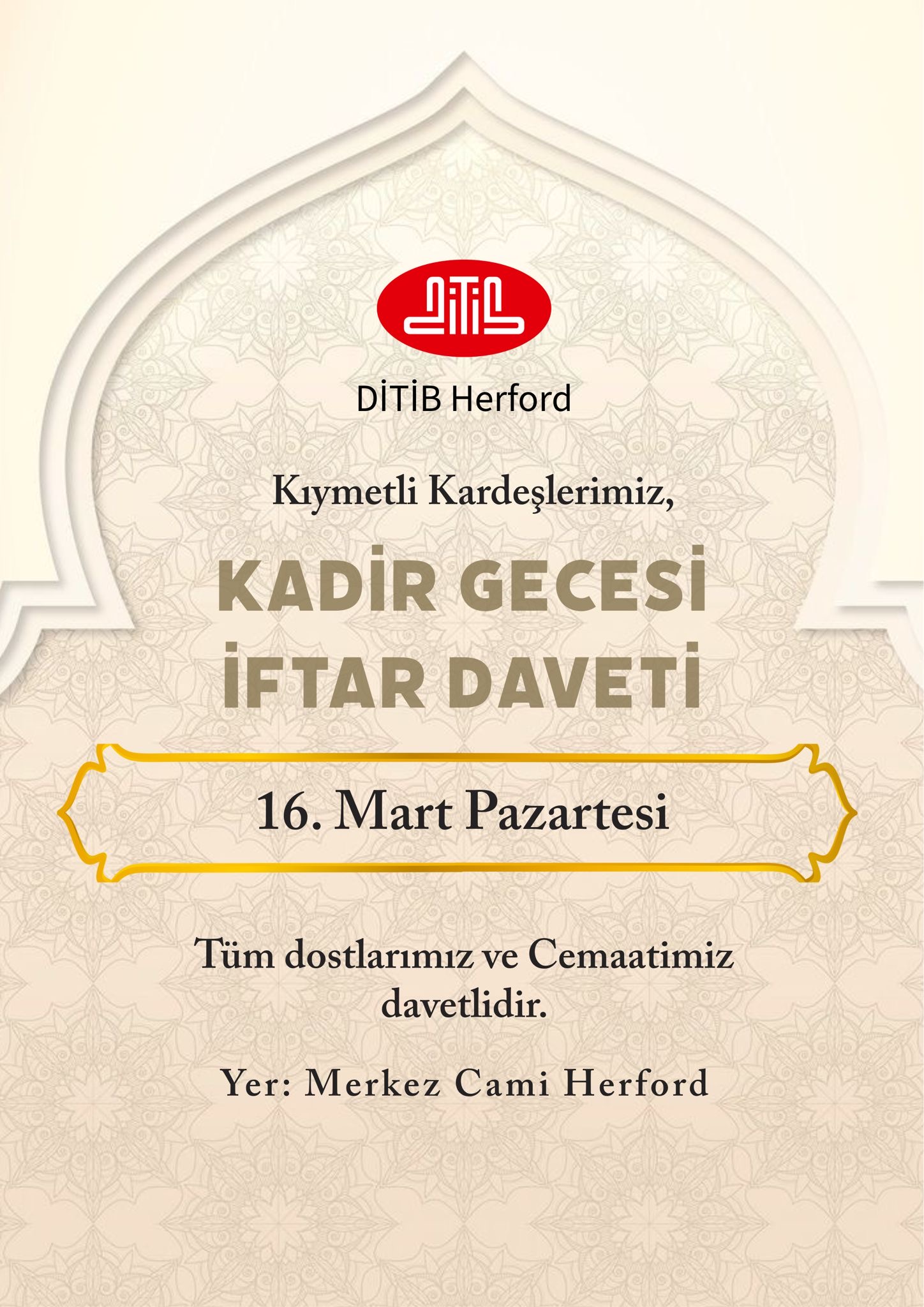 Kadir gecesi programına davet